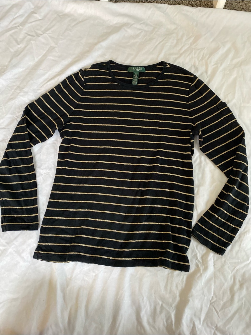 Ralph Lauren Black Crewneck Sweater with Gold Stripes - woman’s